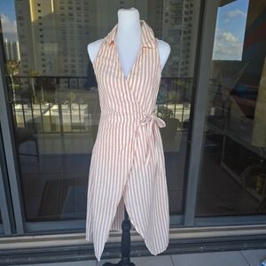 O'neill Striped Halter Wrap Cover up Dress medium